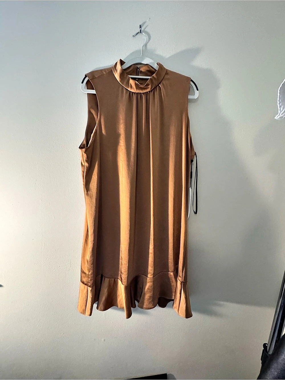 Calvin Klein Sleeveless Ruffle Midi Dress in Deep Gold color Size 14 NWT